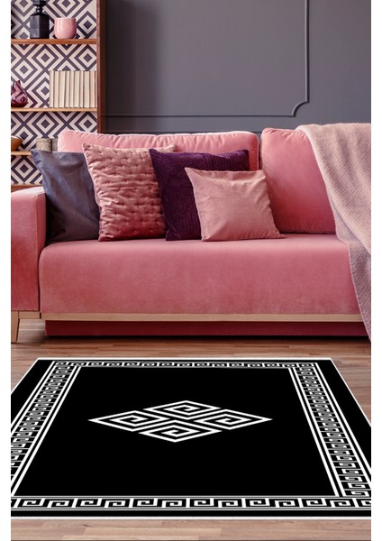 Dijital Salon Halısı Yıldız Deri Kaymaz Taban Modern Kathryn Siyah