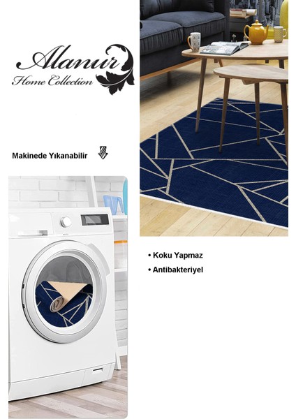 Dijital Salon Halısı Yıldız Deri Kaymaz Taban Modern Shavonne Lacivert modelleri