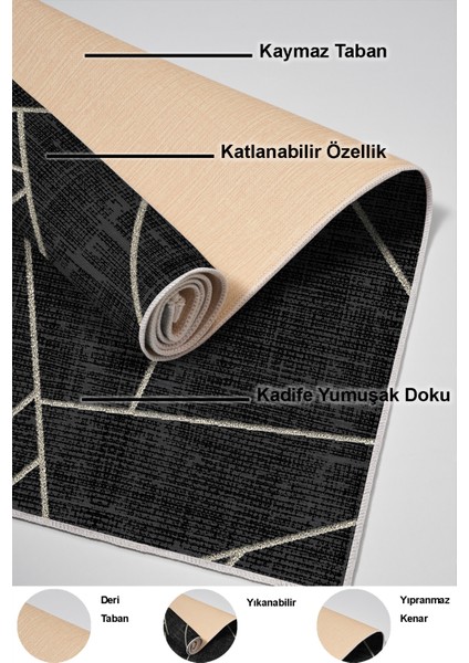 Dijital Salon Halısı Yıldız Deri Kaymaz Taban Modern Shavonne Siyah indirimleri
