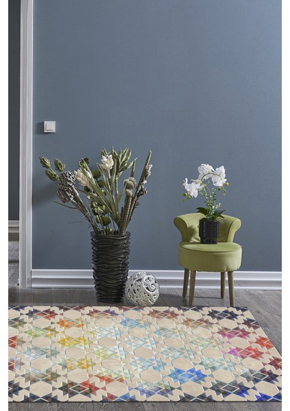 Dijital Salon Halısı Yıldız Deri Kaymaz Taban Modern Cyan Renkli