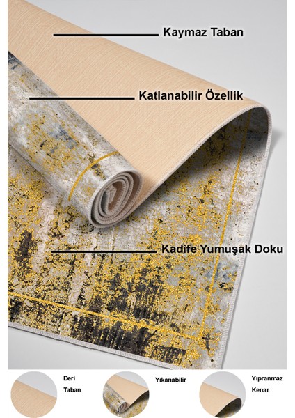 Dijital Salon Halısı Yıldız Deri Kaymaz Taban Modern Landen Hardal indirimleri