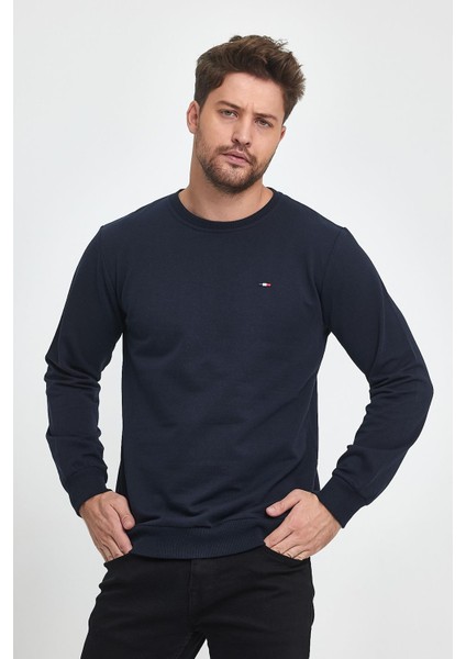Erkek Lacivert Bisiklet Nakış Detaylı Regular Fit Sweatshirt modelleri