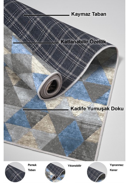 Dijital Salon Halısı Star Pamuk Kaymaz Taban Iskandinav Kitty Mavi indirimleri