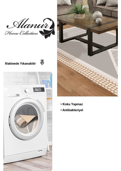 Dijital Salon Halısı Yıldız Deri Kaymaz Taban Modern Leila Krem
