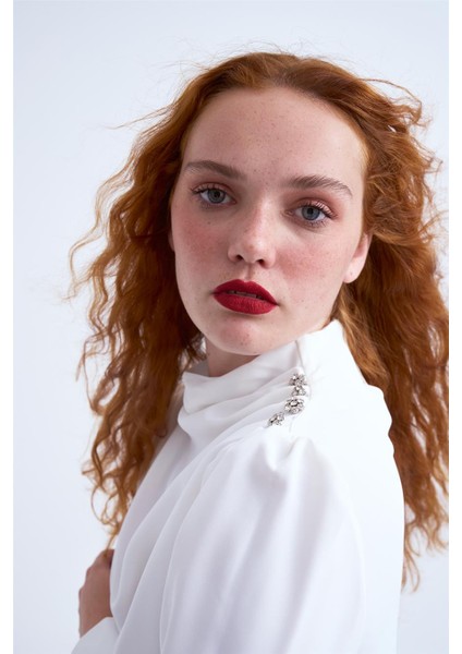 652-1505 Kadın Ekru Düğme Detaylı Bluz indirimleri