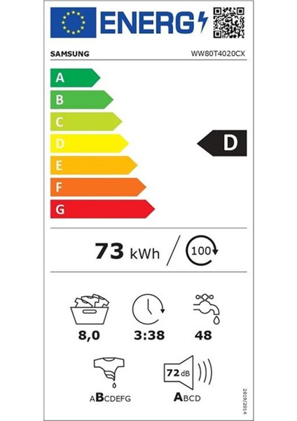 WW80T4020CX/AH 8 Kg 1200 devir Çamaşır Makinesi