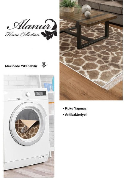 Dijital Salon Halısı Yıldız Deri Kaymaz Taban Saçaklı Modern Cherry Kahve