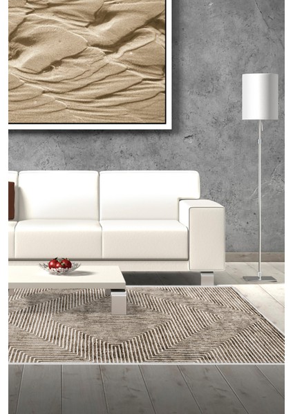 Dijital Salon Halısı Yıldız Deri Kaymaz Taban Modern Vanessa Kahve