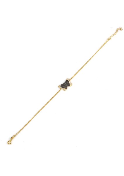 925 Ayar Gümüş Kelebek Model Bileklik, Sarı - Beyaz Taş modelleri