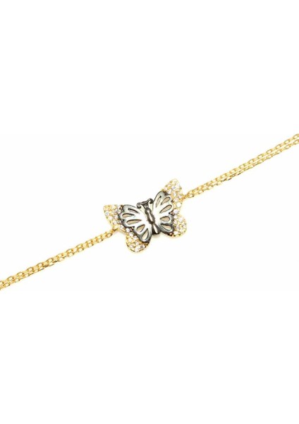 925 Ayar Gümüş Kelebek Model Bileklik, Sarı - Beyaz Taş fırsatları