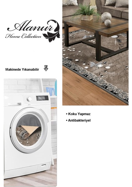 Dijital Salon Halısı Yıldız Deri Kaymaz Taban Modern Faron Kahve