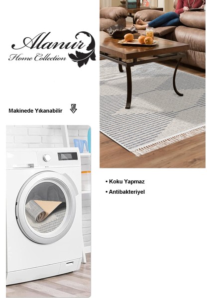 Dijital Salon Halısı Yıldız Deri Kaymaz Taban Saçaklı Iskandinav Kay Lacivert