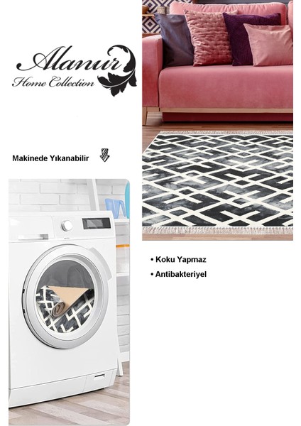 Dijital Salon Halısı Yıldız Deri Kaymaz Taban Saçaklı Iskandinav Babette Gri modelleri
