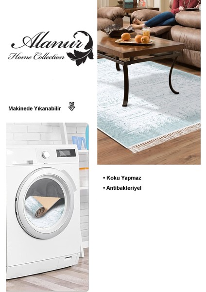 Dijital Salon Halısı Yıldız Deri Kaymaz Taban Saçaklı Modern Evelina Mavi modelleri