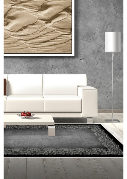 Dijital Salon Halısı Yıldız Deri Kaymaz Taban Saçaklı Modern Roana Gri