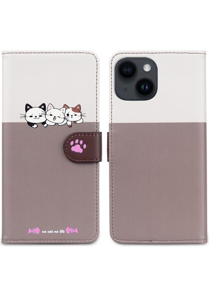 iPhone 14 Plus Sevimli Hayvan Desenli Kart Yuvalı Cüzdan Kılıfı (Yurt Dışından)