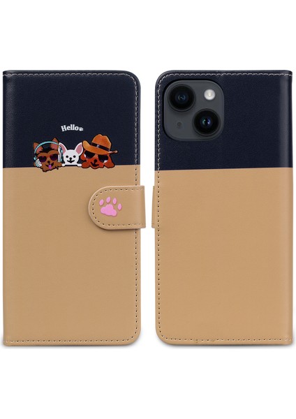 iPhone 14 Plus Sevimli Hayvan Desenli Kart Yuvalı Cüzdan Kılıfı (Yurt Dışından)