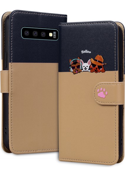 Samsung Galaxy S10 Sevimli Hayvan Desenli Kart Yuvalı Cüzdan Kılıfı (Yurt Dışından)