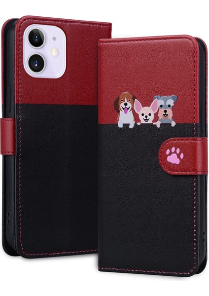 iPhone 12 Sevimli Hayvan Desenli Kart Yuvalı Cüzdan Kılıfı (Yurt Dışından)