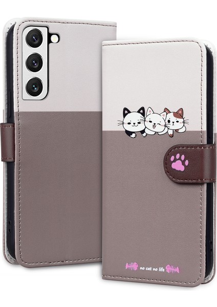 Samsung Galaxy S22 Sevimli Hayvan Desenli Kart Yuvalı Cüzdan Kılıfı (Yurt Dışından)