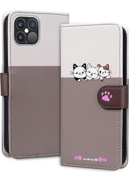 iPhone 12 Pro Max Sevimli Hayvan Desenli Kart Yuvalı Cüzdan Kılıfı (Yurt Dışından)