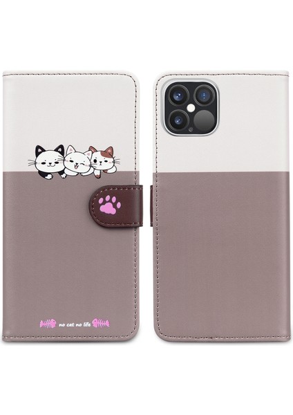 iPhone 12 Pro Max Sevimli Hayvan Desenli Kart Yuvalı Cüzdan Kılıfı (Yurt Dışından)