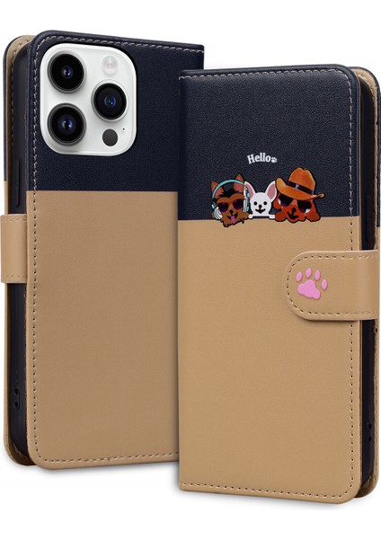 iPhone 14 Pro Max Sevimli Hayvan Desenli Kart Yuvalı Cüzdan Kılıfı (Yurt Dışından)