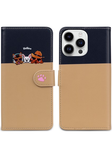 iPhone 14 Pro Max Sevimli Hayvan Desenli Kart Yuvalı Cüzdan Kılıfı (Yurt Dışından)