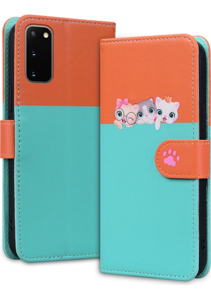 Samsung Galaxy S20 Sevimli Hayvan Desenli Kart Yuvalı Cüzdan Kılıfı (Yurt Dışından)
