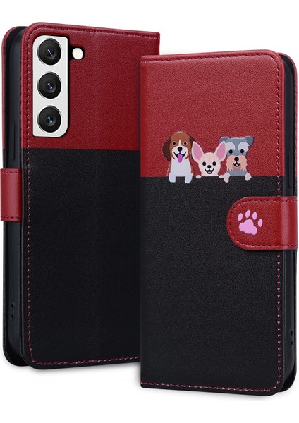 Samsung Galaxy S22 Sevimli Hayvan Desenli Kart Yuvalı Cüzdan Kılıfı (Yurt Dışından)