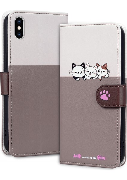 iPhone X/xs Sevimli Hayvan Desenli Kart Yuvalı Cüzdan Kılıfı (Yurt Dışından)