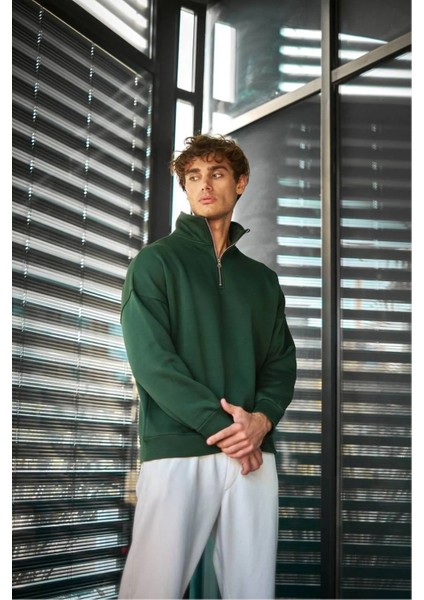 Erkek Içi Polarlı Fermuarlı Dik Yaka Sweatshirt