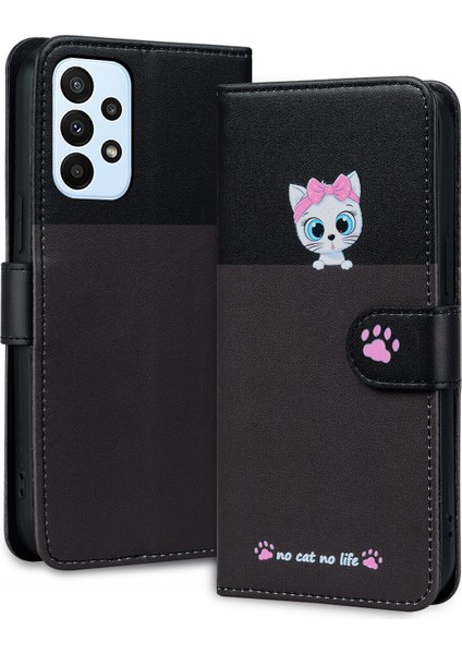 Samsung Galaxy A23 Sevimli Hayvan Desenli Kart Yuvalı Cüzdan Kılıfı (Yurt Dışından)
