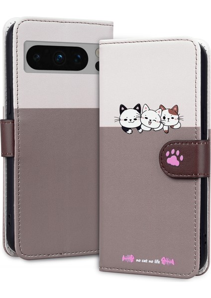 Google Pixel 8 Pro Sevimli Hayvan Desenli Kart Yuvalı Cüzdan Kılıfı (Yurt Dışından)