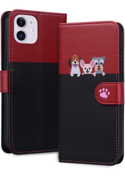 iPhone 11 Pro Max Sevimli Hayvan Desenli Kart Yuvalı Cüzdan Kılıfı (Yurt Dışından)
