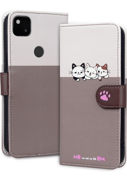 Google Pixel 4A Sevimli Hayvan Desenli Kart Yuvalı Cüzdan Kılıfı (Yurt Dışından)