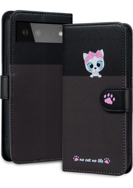 Google Pixel 6 Sevimli Hayvan Desenli Kart Yuvalı Cüzdan Kılıfı (Yurt Dışından)