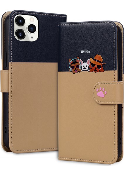 iPhone 11 Pro Sevimli Hayvan Desenli Kart Yuvalı Cüzdan Kılıfı (Yurt Dışından)