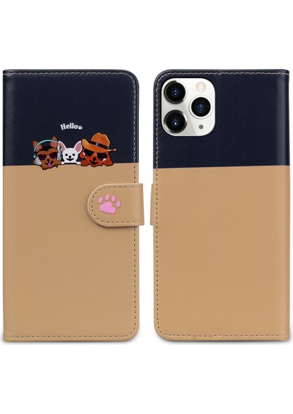 iPhone 11 Pro Sevimli Hayvan Desenli Kart Yuvalı Cüzdan Kılıfı (Yurt Dışından)
