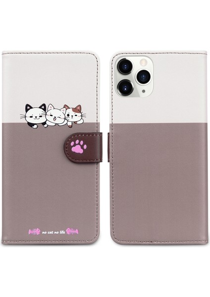 iPhone 11 Pro Sevimli Hayvan Desenli Kart Yuvalı Cüzdan Kılıfı (Yurt Dışından)