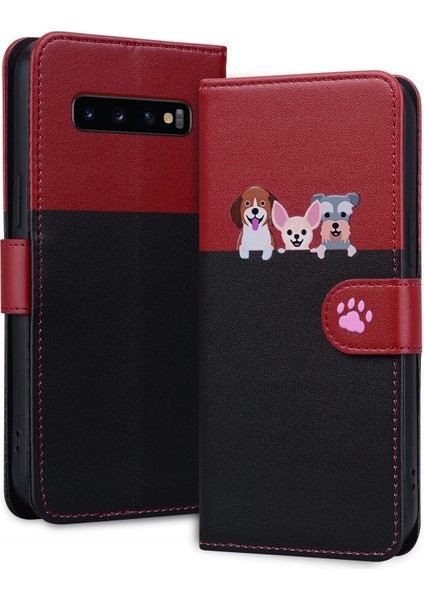 Samsung Galaxy S10 Plus Sevimli Hayvan Desenli Kart Yuvalı Cüzdan Kılıfı (Yurt Dışından)