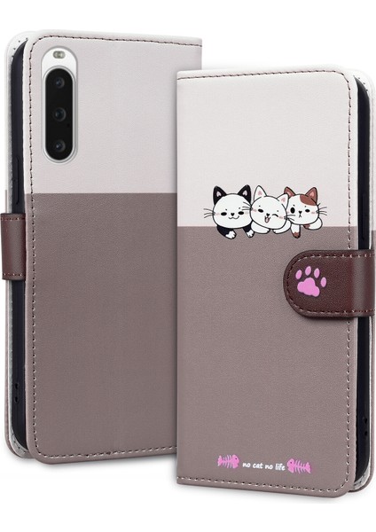 Sony Xperia 10 V Sevimli Hayvan Desenli Kart Yuvalı Cüzdan Kılıfı (Yurt Dışından)