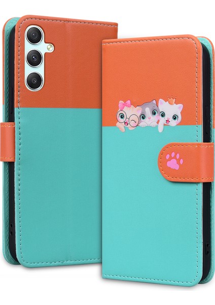 Samsung Galaxy A34 5g Sevimli Hayvan Desenli Kart Yuvalı Cüzdan Kılıfı (Yurt Dışından)