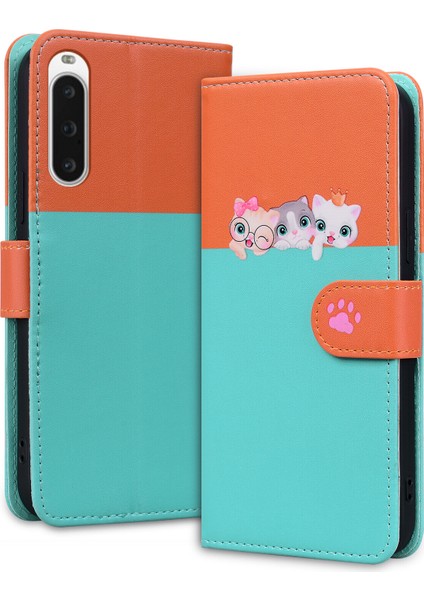 Sony Xperia 10 V Sevimli Hayvan Desenli Kart Yuvalı Cüzdan Kılıfı (Yurt Dışından)