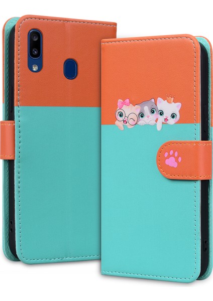 Samsung Galaxy A20 Sevimli Hayvan Desenli Kart Yuvalı Cüzdan Kılıfı (Yurt Dışından)