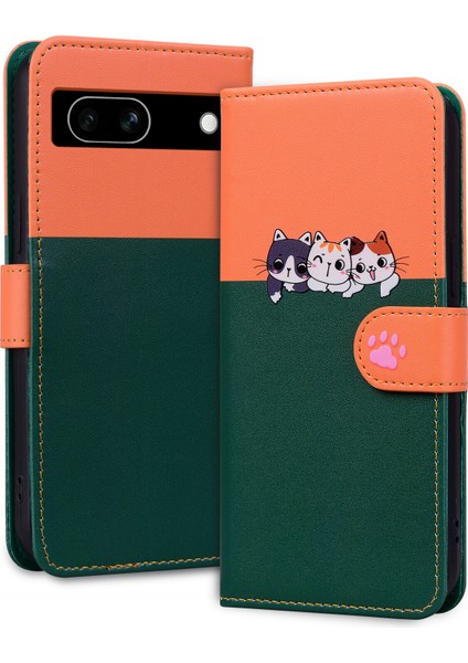 Google Pixel 7A Sevimli Hayvan Desenli Kart Yuvalı Cüzdan Kılıfı (Yurt Dışından)