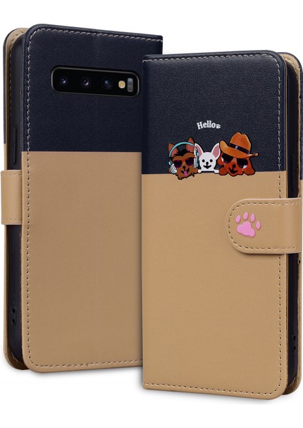 Samsung Galaxy S10 Plus Sevimli Hayvan Desenli Kart Yuvalı Cüzdan Kılıfı (Yurt Dışından)