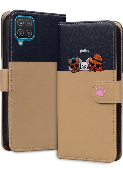 Samsung Galaxy A12 Sevimli Hayvan Desenli Kart Yuvalı Cüzdan Kılıfı (Yurt Dışından)