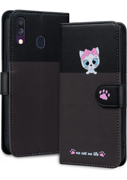 Samsung Galaxy A40 Sevimli Hayvan Desenli Kart Yuvalı Cüzdan Kılıfı (Yurt Dışından)
