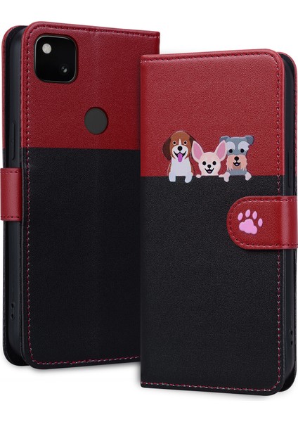 Google Pixel 4A Sevimli Hayvan Desenli Kart Yuvalı Cüzdan Kılıfı (Yurt Dışından)